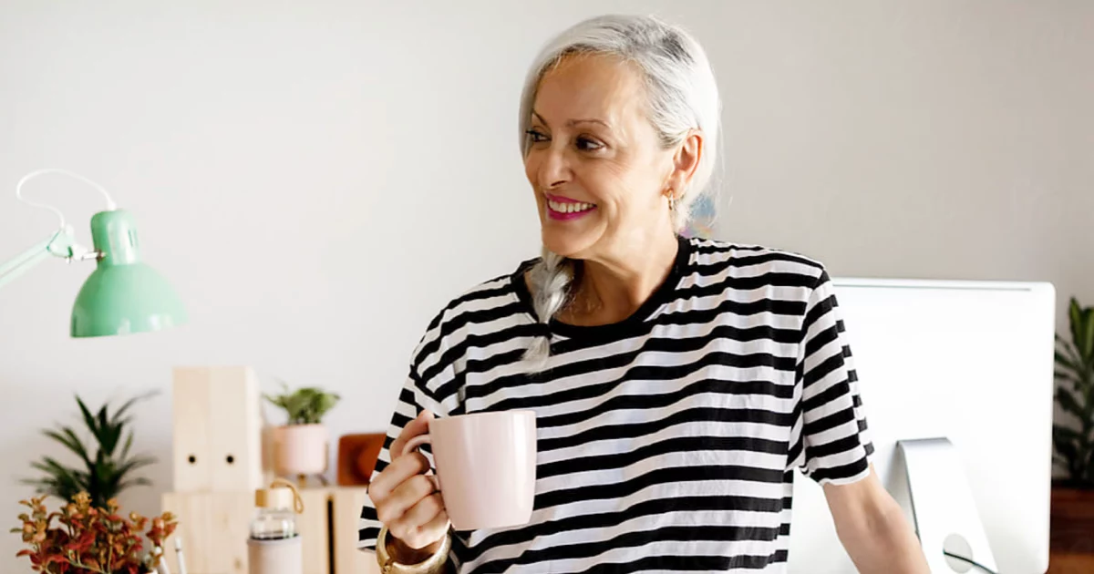 Healthy middle aged woman working.